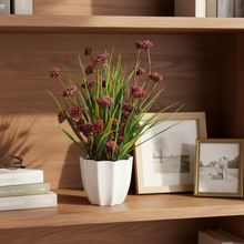 Artificial Wild Grass in Pot - Home & Office Decor Elegant Potted Plant for Tabletop/Shelves Enhancement