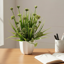 Artificial Wild Grass in Pot - Home & Office Decor Elegant Potted Plant for Tabletop/Shelves Enhancement