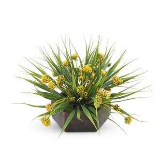 Artificial Wild Grass in Hexgun Wood Pot - Home & Office Decor Elegant Potted Plant for Tabletop/Shelves Enhancement