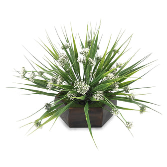 Artificial Wild Grass in Hexgun Wood Pot - Home & Office Decor Elegant Potted Plant for Tabletop/Shelves Enhancement