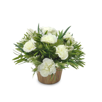 Artificial Carnation Flower Grass in Wood Pot - Home & Office Decor Elegant Potted Plant for Tabletop/Shelves Enhancement