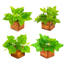 Artificial Leaves Plant in Small Wood Pot - 12cm Height - Pack of 4 - Home & Office Decor Elegant Potted Plant for Tabletop/Shelves Enhancement