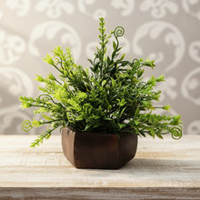 Artificial Leaves Plant with Wood Hexagon Pot ( Height 16.5 cm)