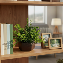 Artificial Leaves Plant with Wood Hexagon Pot ( Height 16.5 cm)