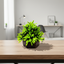 Artificial Leaves Plant with Wood Hexagon Pot ( Height 16.5 cm)
