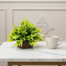 Artificial Leaves Plant with Wood Hexagon Pot ( Height 16.5 cm)