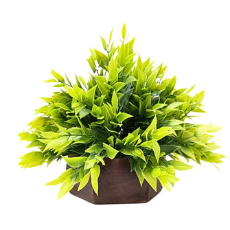 Artificial Leaves Plant with Wood Hexagon Pot ( Height 16.5 cm)