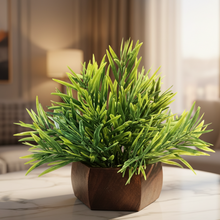 Artificial Leaves Plant with Wood Hexagon Pot ( Height 16.5 cm)