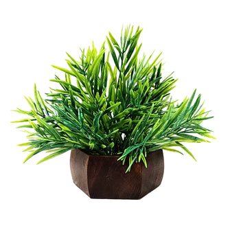Artificial Leaves Plant with Wood Hexagon Pot ( Height 16.5 cm)