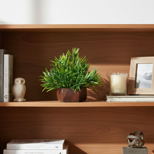 Artificial Leaves Plant with Wood Hexagon Pot ( Height 16.5 cm)