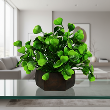 Artificial Leaves Plant with Wood Hexagon Pot ( Height 16.5 cm)
