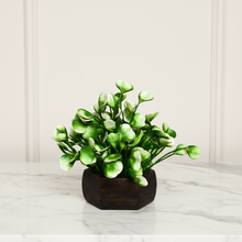 Artificial Leaves Plant with Wood Hexagon Pot ( Height 16.5 cm)
