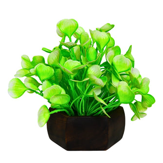 Artificial Leaves Plant with Wood Hexagon Pot ( Height 16.5 cm)