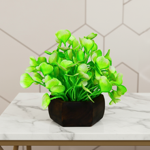 Artificial Leaves Plant with Wood Hexagon Pot ( Height 16.5 cm)