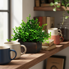 Artificial Leaves Plant with Wood Hexagon Pot ( Height 16.5 cm)