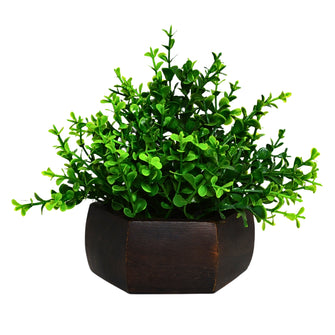 Artificial Leaves Plant with Wood Hexagon Pot ( Height 16.5 cm)