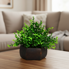 Artificial Leaves Plant with Wood Hexagon Pot ( Height 16.5 cm)