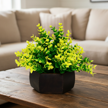 Artificial Leaves Plant with Wood Hexagon Pot ( Height 16.5 cm)