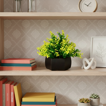 Artificial Leaves Plant with Wood Hexagon Pot ( Height 16.5 cm)