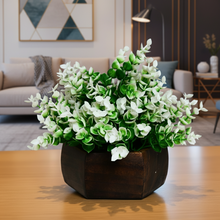 Artificial Leaves Plant with Wood Hexagon Pot ( Height 16.5 cm)