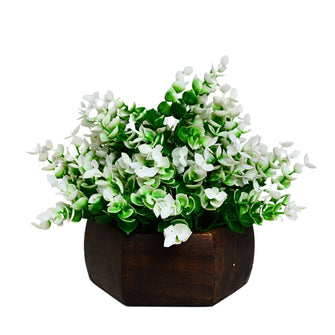Artificial Leaves Plant with Wood Hexagon Pot ( Height 16.5 cm)
