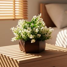 Artificial Leaves Plant with Wood Hexagon Pot ( Height 16.5 cm)