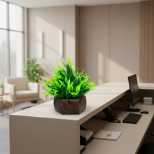 Artificial Leaves Plant with Wood Hexagon Pot ( Height 16.5 cm)