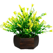 Artificial Leaves Plant with Wood Hexagon Pot ( Height 16.5 cm)