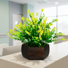 Artificial Leaves Plant with Wood Hexagon Pot ( Height 16.5 cm)