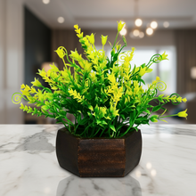 Artificial Leaves Plant with Wood Hexagon Pot ( Height 16.5 cm)