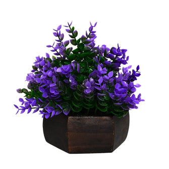 Artificial Leaves Plant with Wood Hexagon Pot ( Height 16.5 cm)