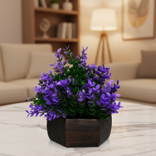 Artificial Leaves Plant with Wood Hexagon Pot ( Height 16.5 cm)