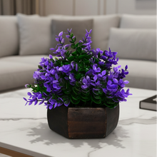 Artificial Leaves Plant with Wood Hexagon Pot ( Height 16.5 cm)