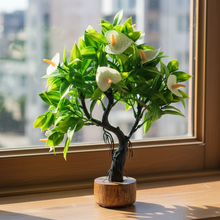 Artificial Bonsai Leaves Plant Wood Pot ( Height 23 cm)