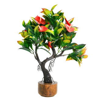 Artificial Bonsai Leaves Plant Wood Pot ( Height 23 cm)