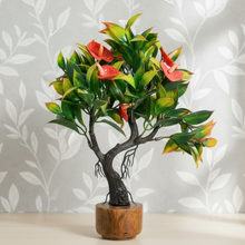 Artificial Bonsai Leaves Plant Wood Pot ( Height 23 cm)