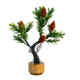 Artificial Bonsai Leaves Plant Wood Pot ( Height 23 cm)