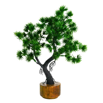 Artificial Bonsai Leaves Plant Wood Pot ( Height 23 cm)