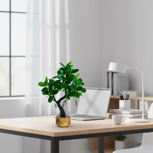 Artificial Bonsai Leaves Plant Wood Pot ( Height 23 cm)