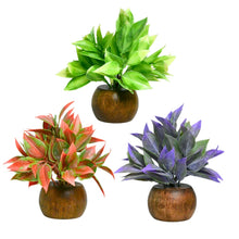 Fancymart Artificial Latex Plants with Wooden Pot (Pack of 3) – Height 12.5cm Decorative Small Plants for Tabletop