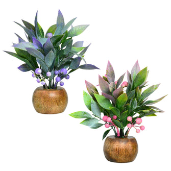 Artificial Berries Plants with Wooden Pot (Pack of 2) – Height 15 cm