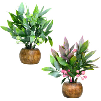 Artificial Berries Plants with Wooden Pot (Pack of 2) – Height 15 cm