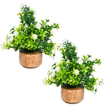 Fancymart Artificial Flower Gardenia Leaves with Wooden Pot (Pack of 2) – Height 14cm Decorative Small Plants for Tabletop