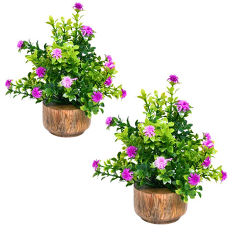 Artificial Flower Gardenia Leaves with Wooden Pot (Pack of 2) – Height 14 cm
