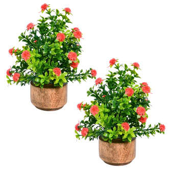 Artificial Flower Gardenia Leaves with Wooden Pot (Pack of 2) – Height 14 cm