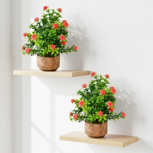 Artificial Flower Gardenia Leaves with Wooden Pot (Pack of 2) – Height 14 cm