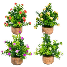 fancymart Artificial Flower Gardenia Leaves with Wooden Pot (Pack of 4) – Height 14cm Decorative Small Plants for Tabletop