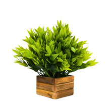 Artificial Plant Leaves Green Bunch in Wooden Pot - 17 cm Height