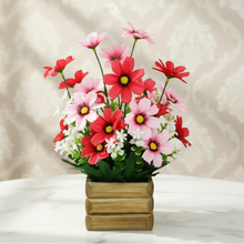 Artificial Flower Daisy Pink Bunch in Wooden Pot - 17 cm Height