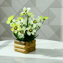 Artificial Flower Daisy White Bunch in Wooden Pot - 17 cm Height